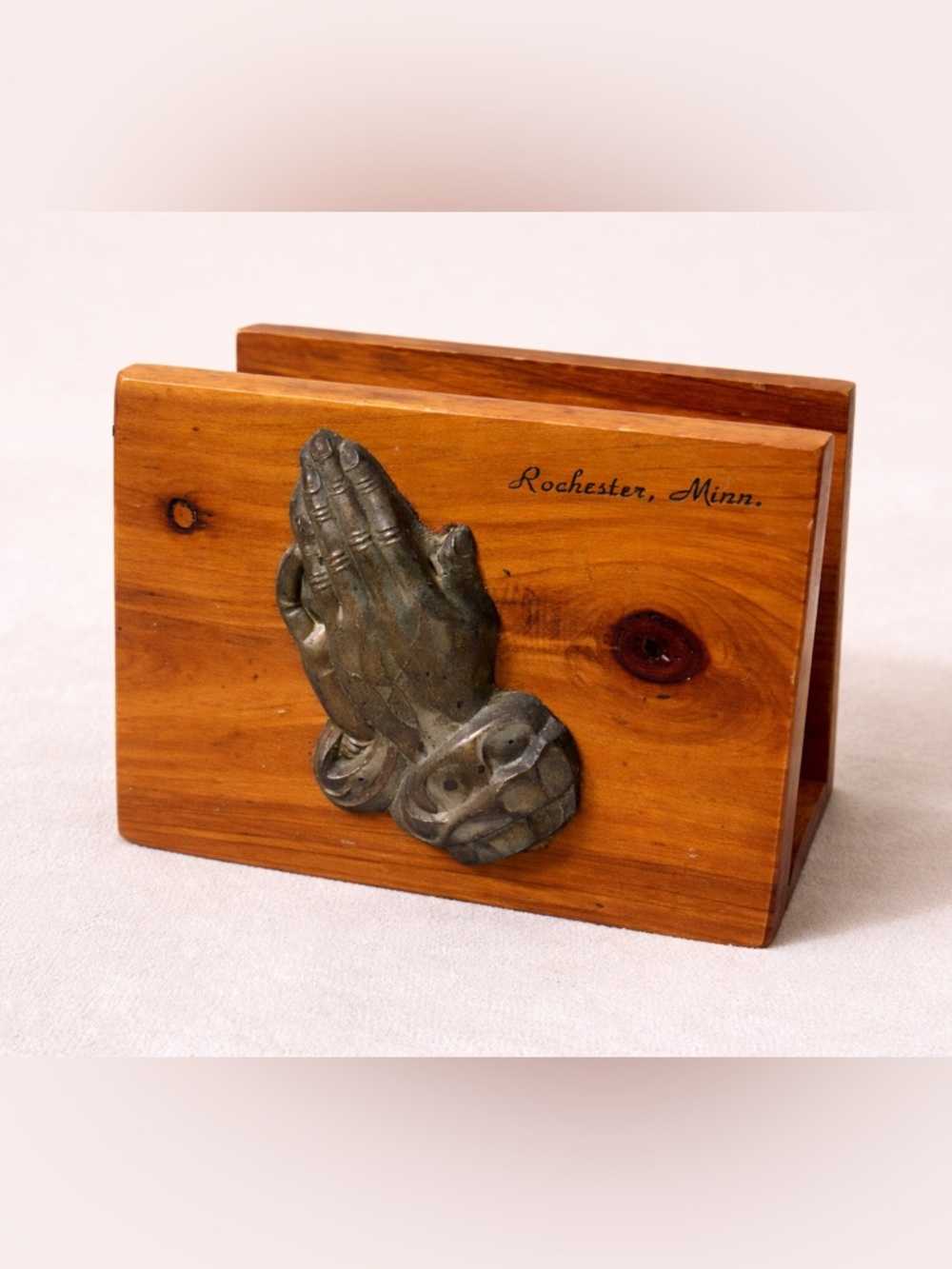 Vintage | Rochester, Minnesota | Cedar Holder | Praying Hands | Mail Organizer